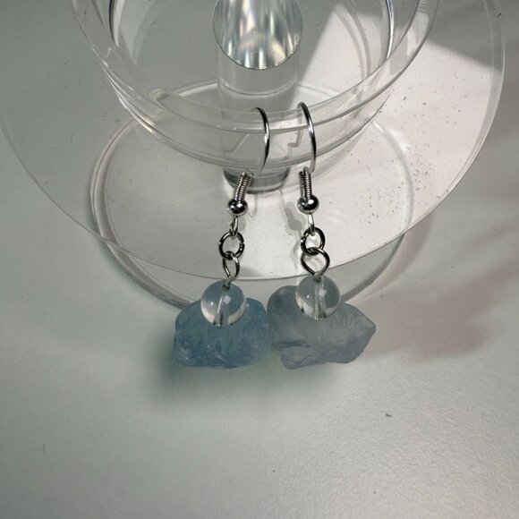 Aquamarine & Clear Quartz Drop Earrings – Raw Crystal Dangles - Picture 6 of 7